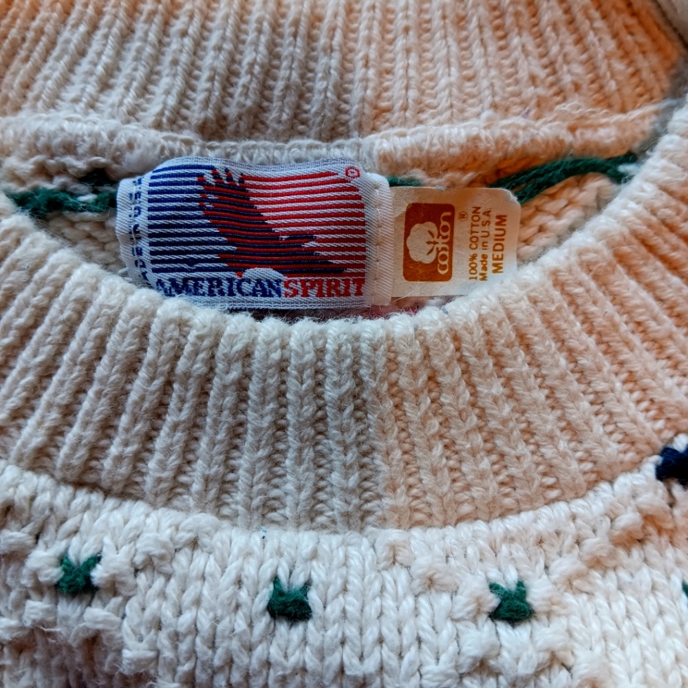 Vintage 90's Men's American Spirit Cream Sweater with Multicolor Dots Size M - Picture 3 of 3